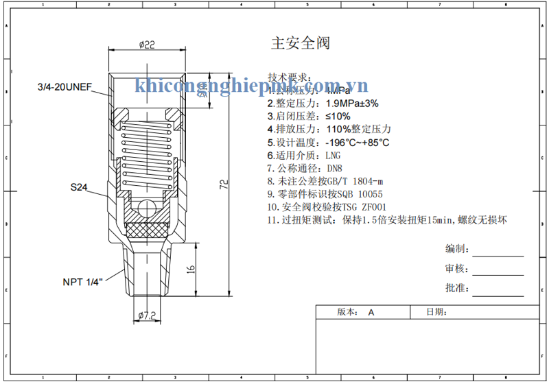 Van an toàn đường ống DN8 - 19bar